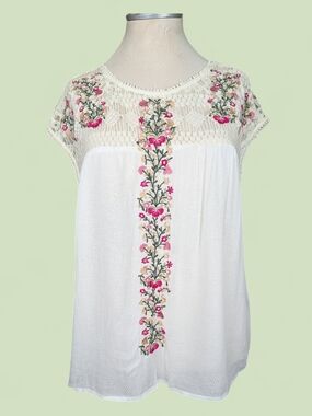 Anthropologie Ranna Gill Eloise Embroidered Blouse Top Lace Floral Gauzy Boho M